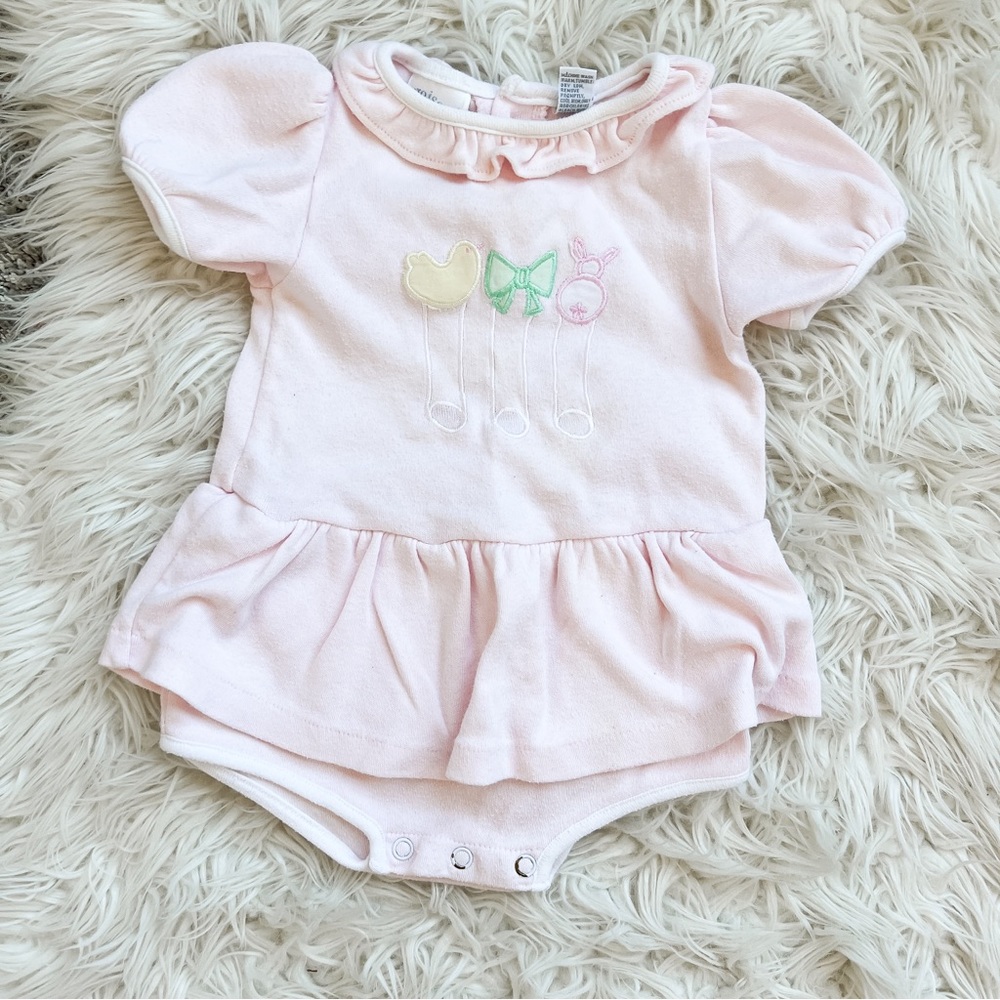 Vintage Baby Girl Pink Romper Bodysuit Embroidered 80s 24 Months